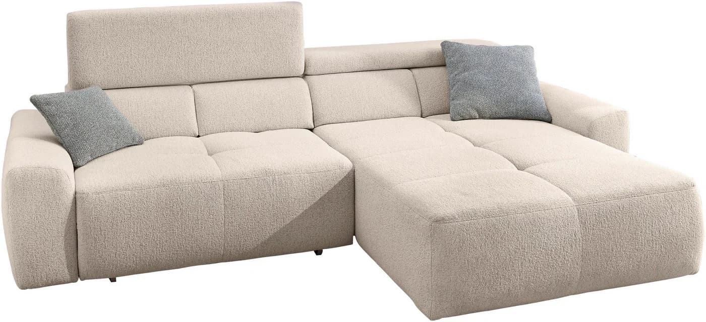 Jockenhöfer Gruppe Ecksofa Unos L-Form mit 60cm elektrischer Sitztiefenverstellung, USB, verstellbaren Kopfstützen & Zierkissen