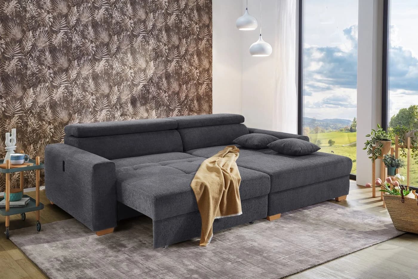 Jockenhöfer Ecksofa Slider L-Form Anthrazit mit elektr. Sitztiefenverstellung