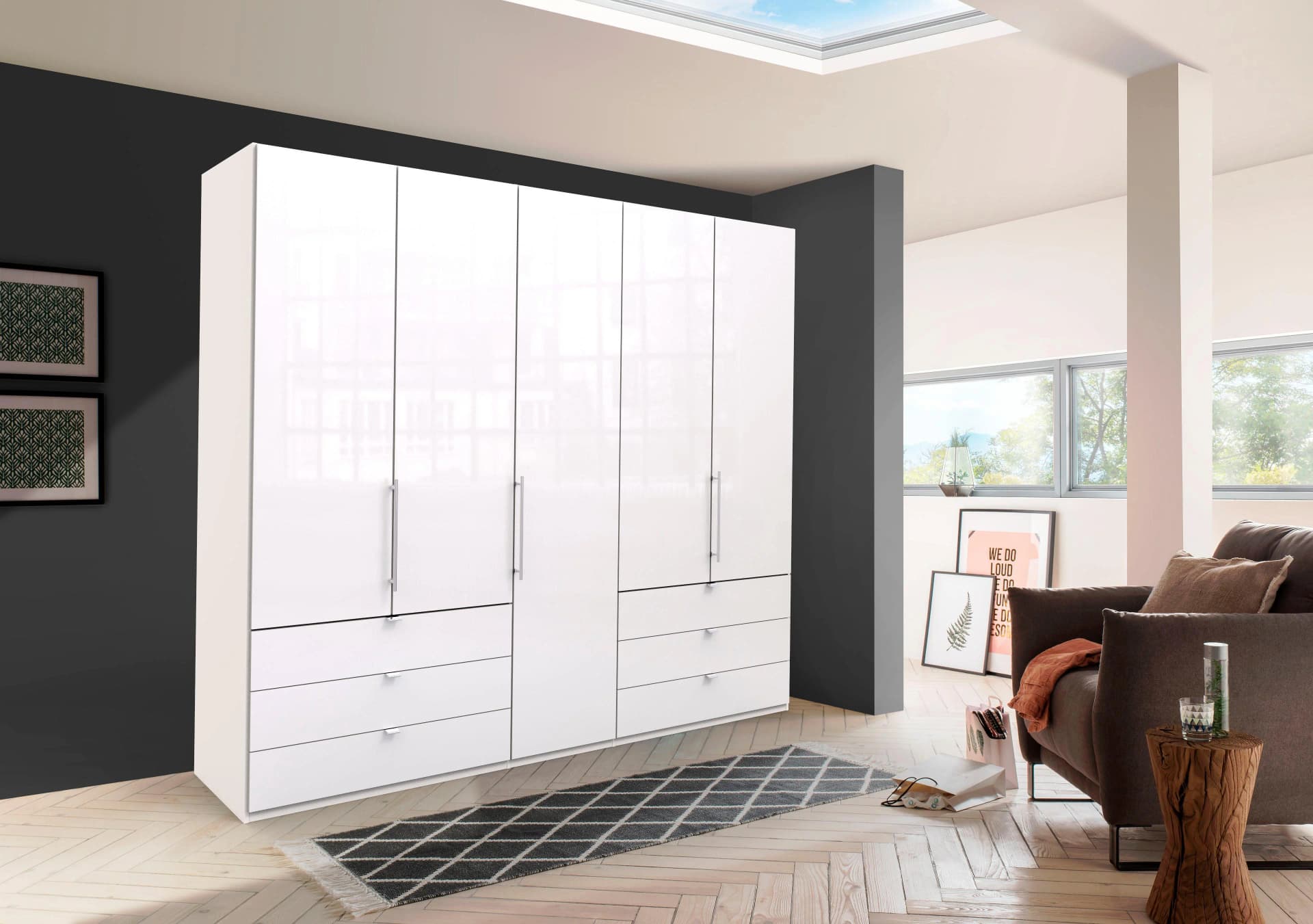 WIEMANN Falttürenschrank Loft Weiß Glasfront