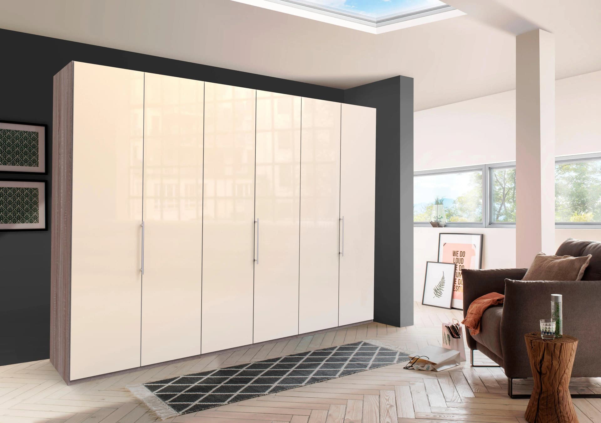 WIEMANN Loft Falttürenschrank 6-türig Glasfront Beige Grau