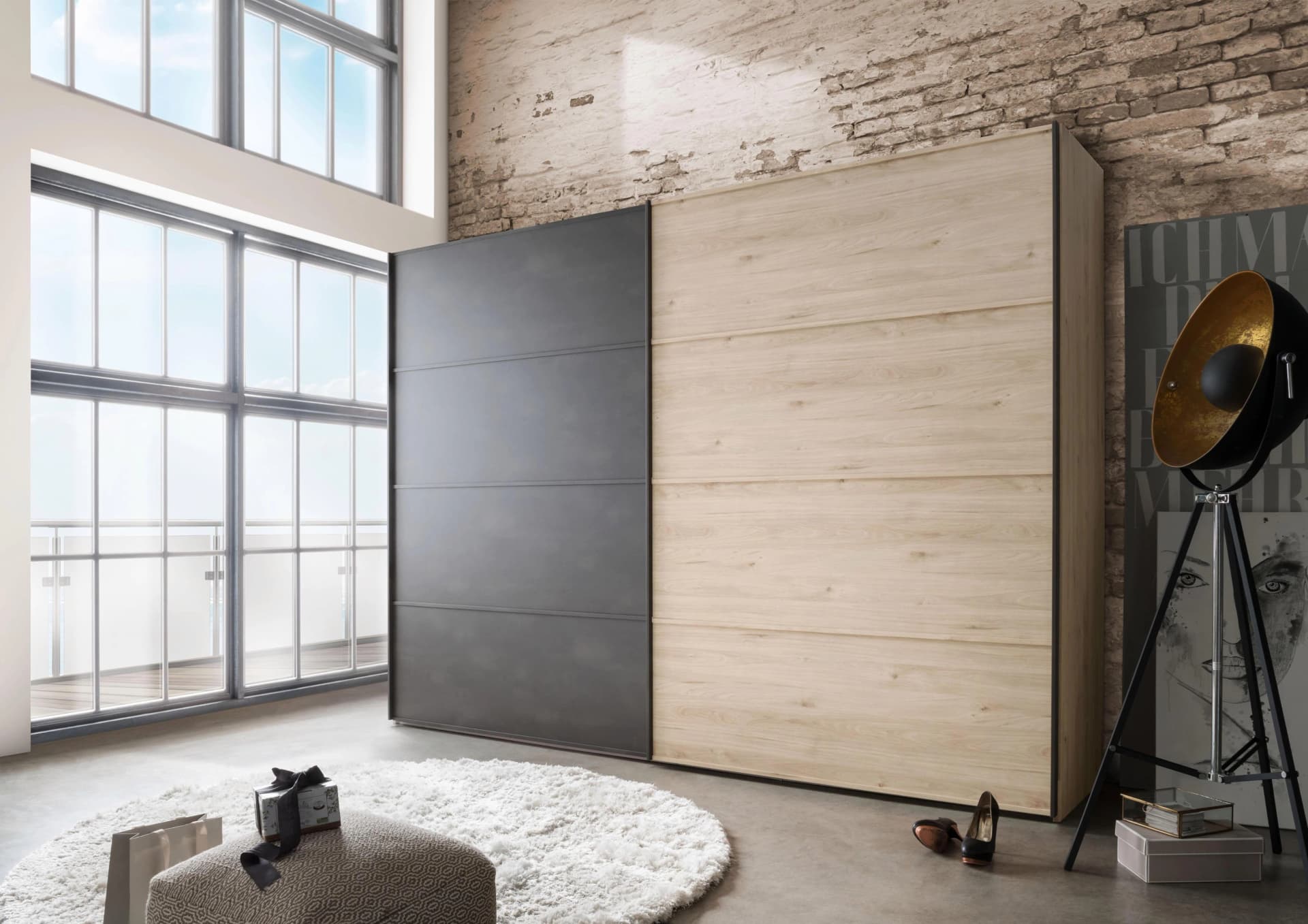 WIEMANN Schwebetürenschrank Brüssel Beige Grau Modern