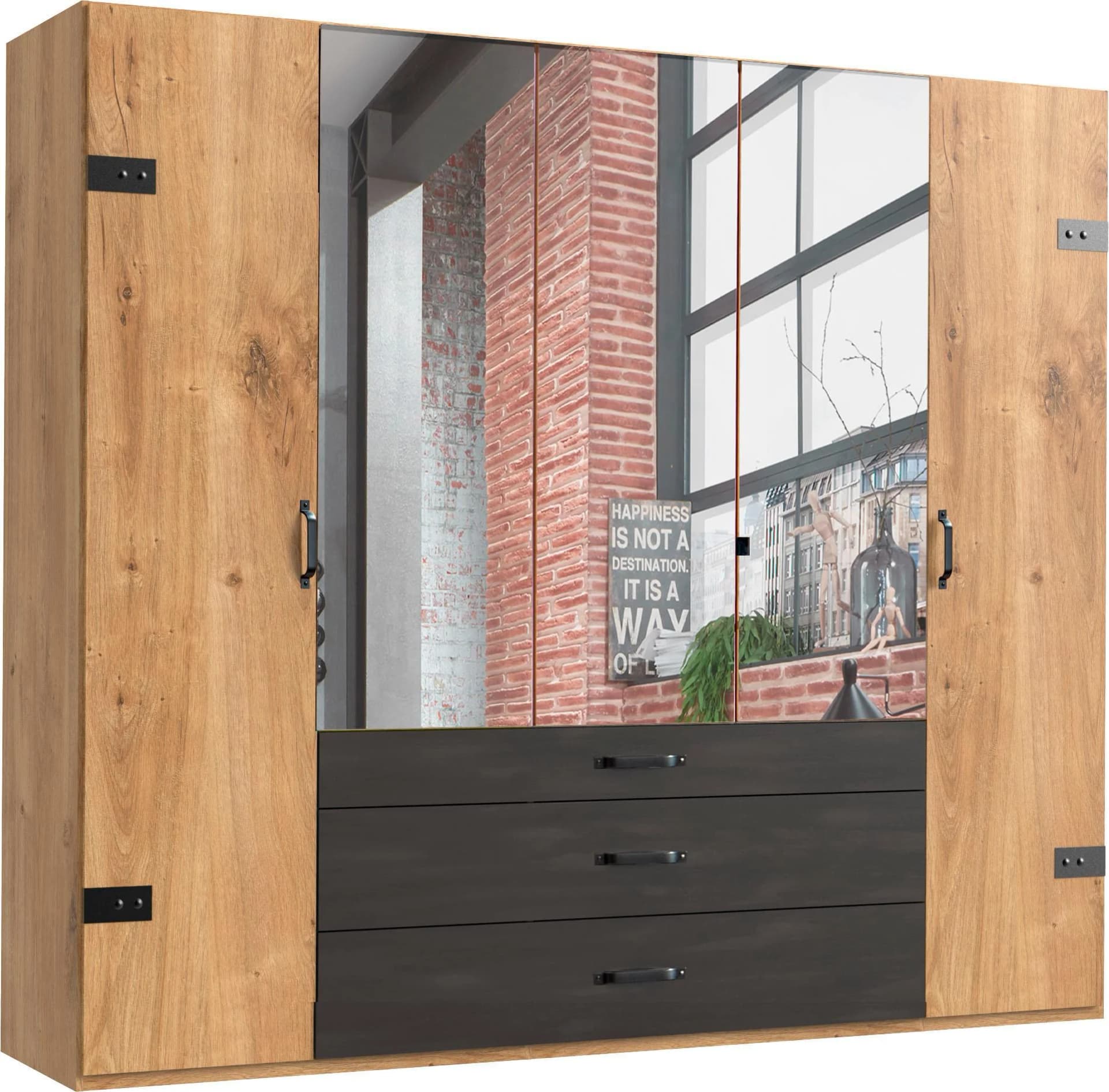 WIMEX Kleiderschrank Detroit Beige Metall 5-Türer mit Schubladen