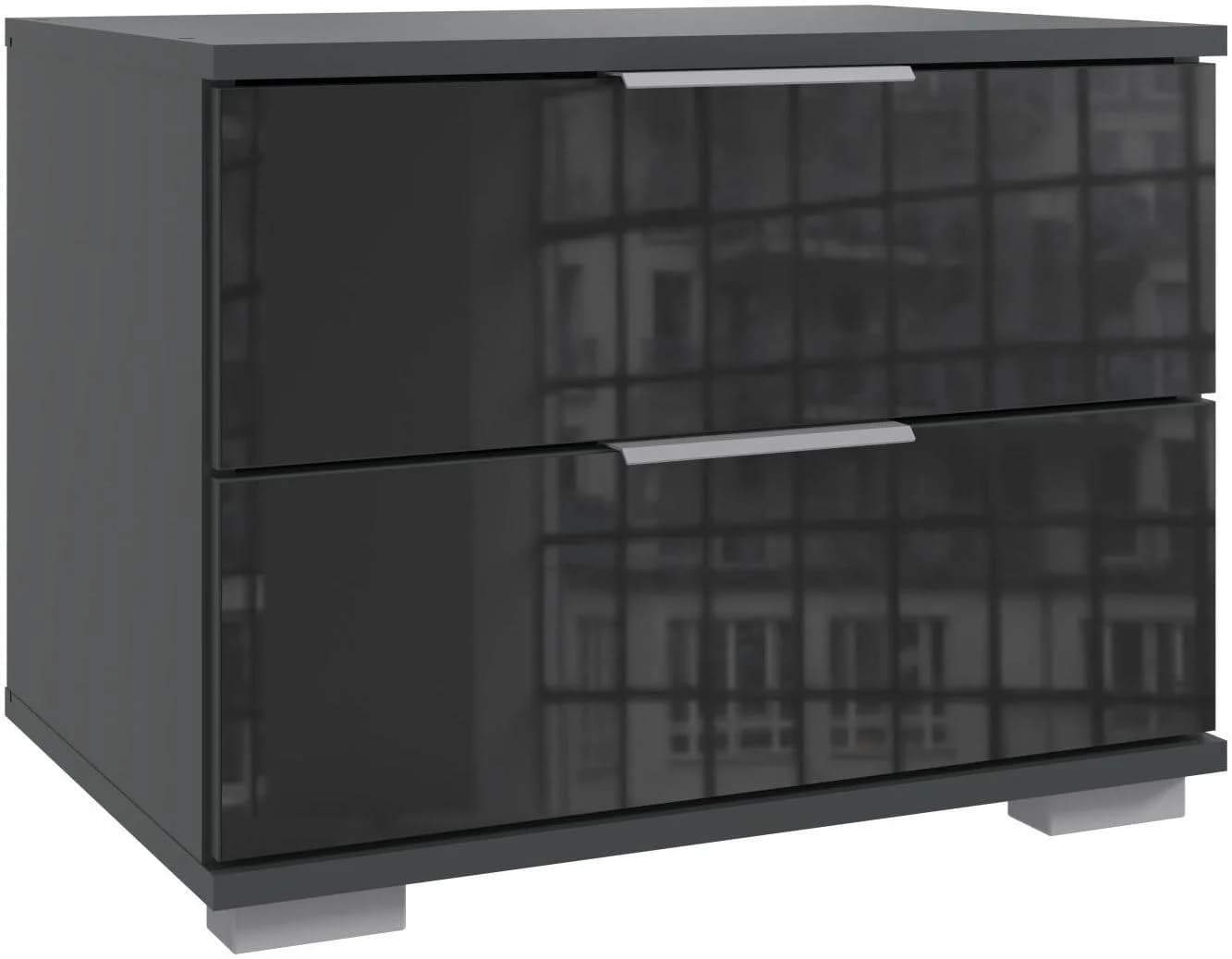 Wimex Nachtkommode Easy Grau Schwarzglas 2 Schubladen