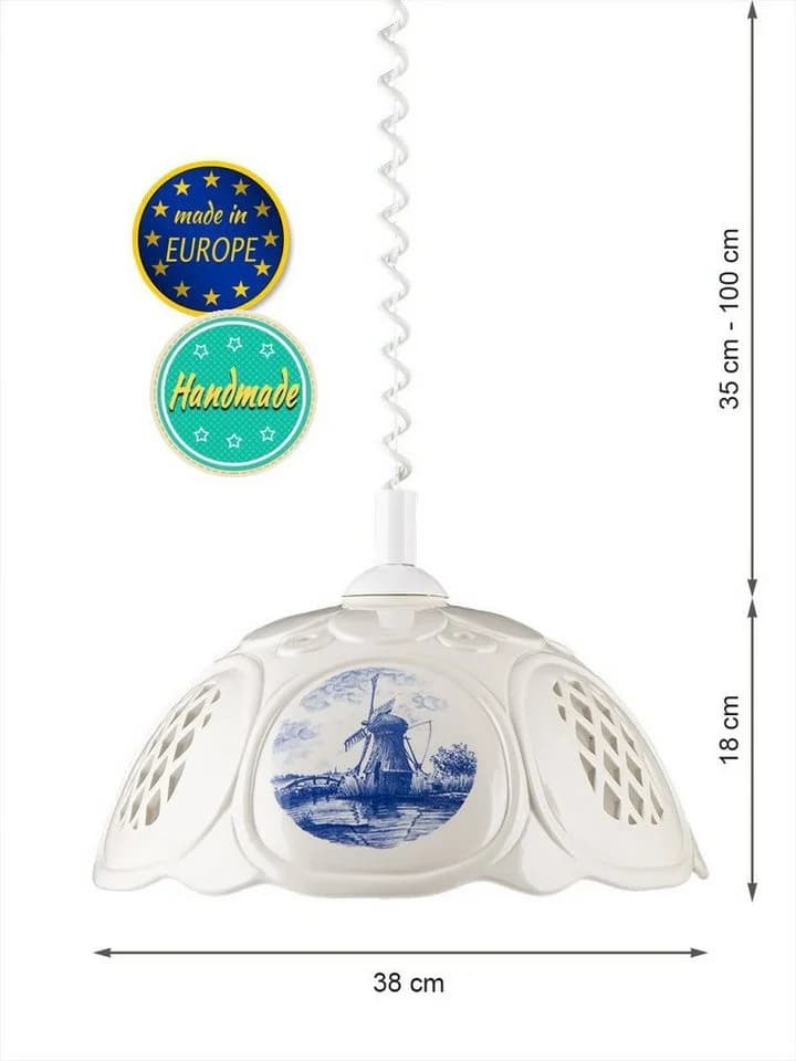 Helios Leuchten Pendelleuchte Keramik weiß-blau Delfter Motive