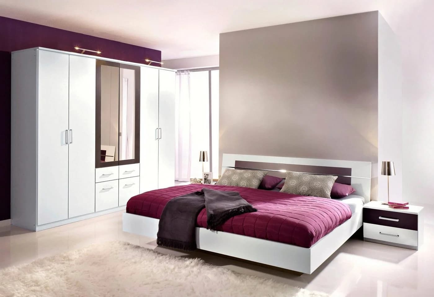 Rauch Schlafzimmer-Set BURANO Weiß/Grau mit Schrank 4-türig
