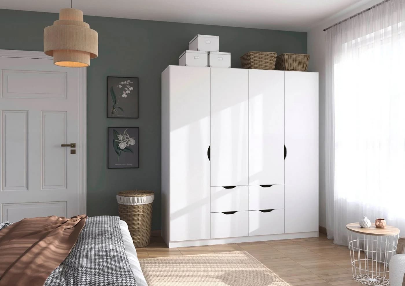 Rauch Kleiderschrank Freising Weiß mit Griffmulden und Schubkästen