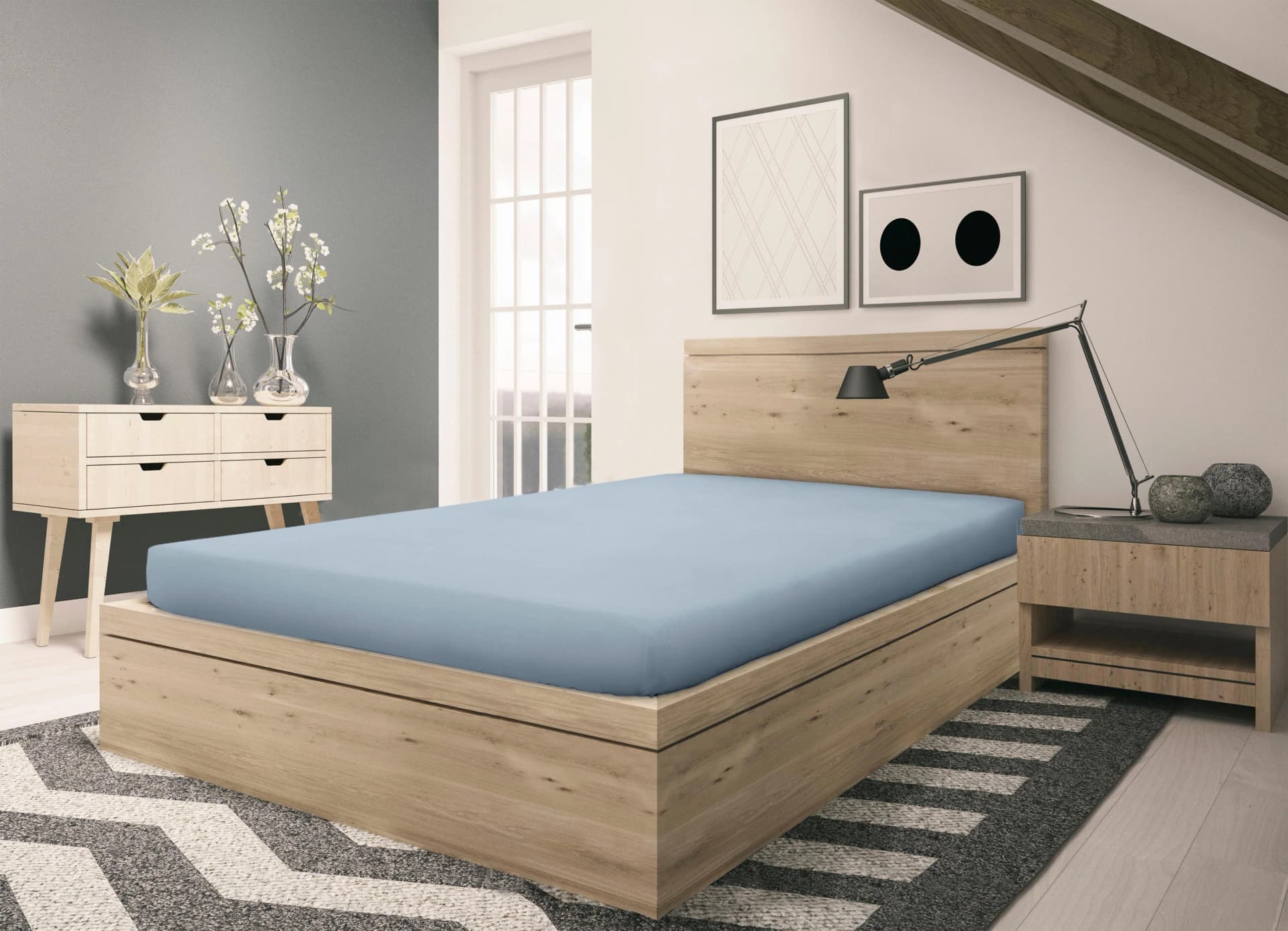 SETEX GOTS Feinbiber Spannbettlaken Hellblau 100% Bio-Baumwolle