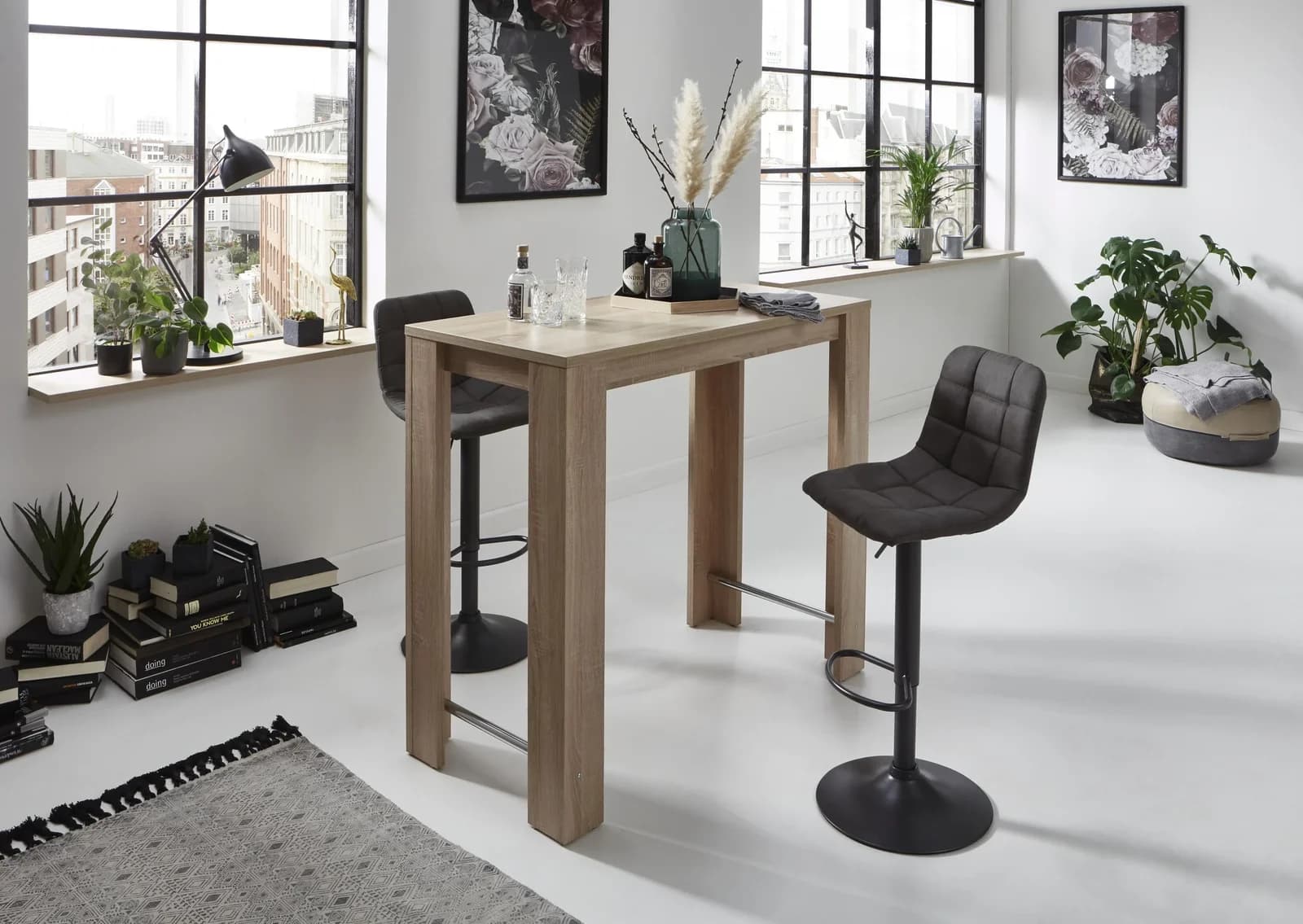 HELA Tischgruppe YVONNE mit Bartisch und 2x Barhocker anthrazit