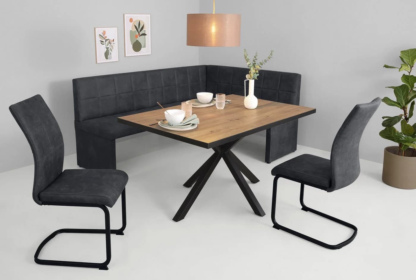 HELA Eckbank Melanie Vintage Optik Anthrazit Gepolstert