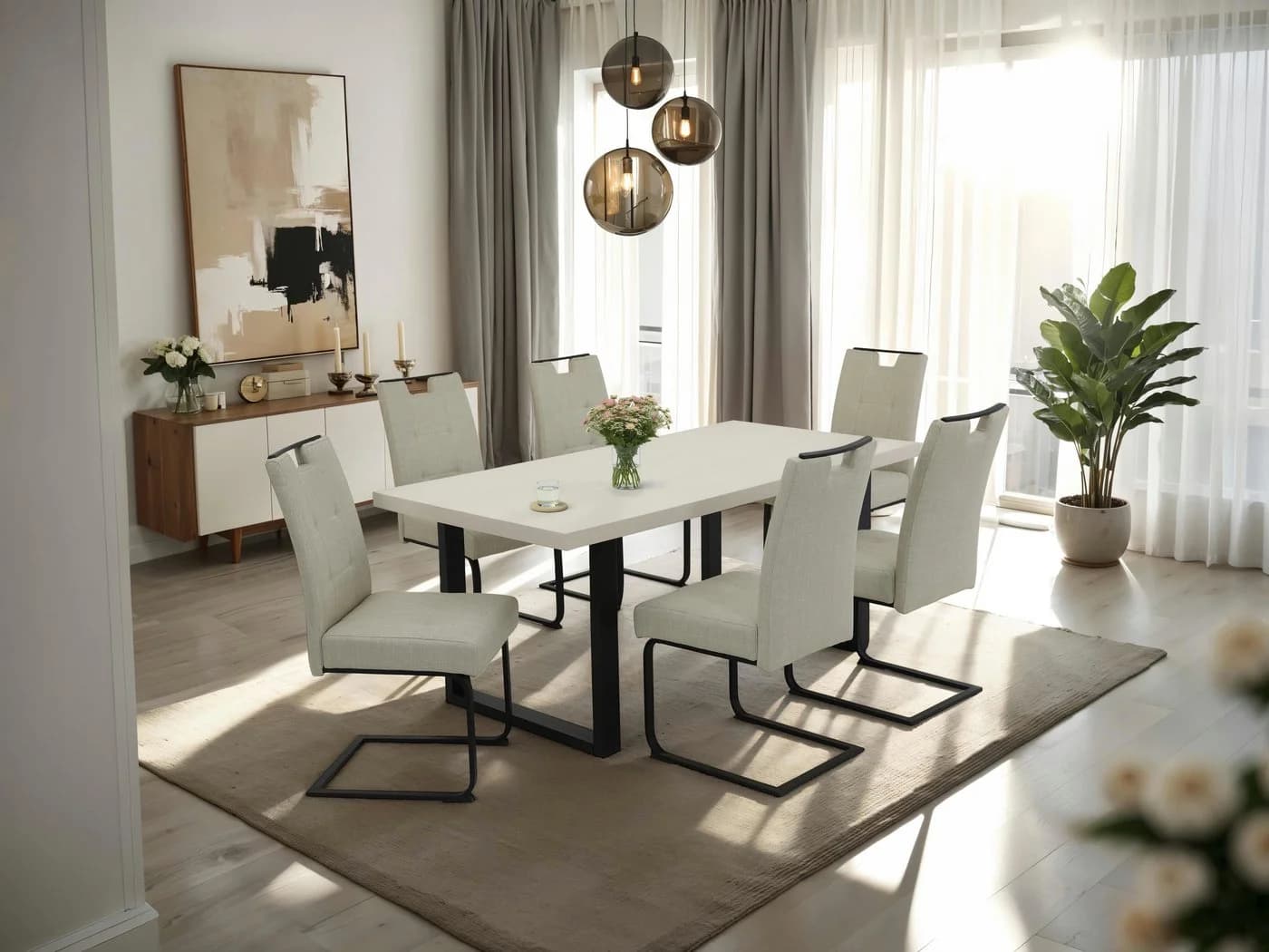 Esstisch HELA MERAN Cashmere Schwarz U-Gestell