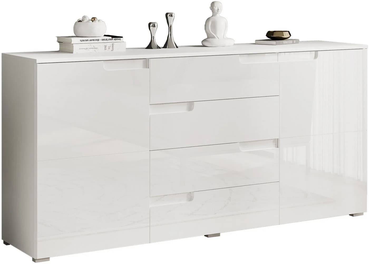 Carryhome Sideboard Spice Weiß Hochglanz 165x80x40cm