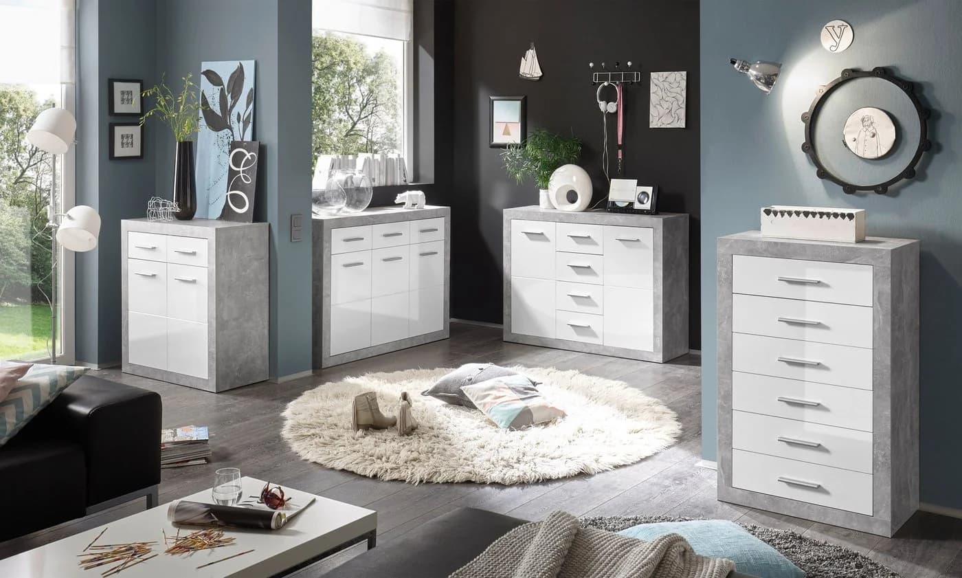 HBZ Stone 2 Kommode Weiß Glanz mit 4 Schubkästen