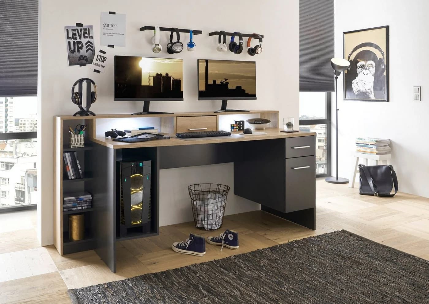 BEGA OFFICE Highscore 4 Gamingtisch mit LED-Beleuchtung Grau