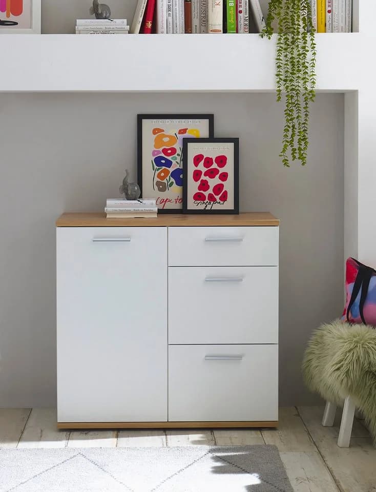 HBZ Kommode BC1035 Weiß Matt mit 3 Schubkästen und 1 Tür