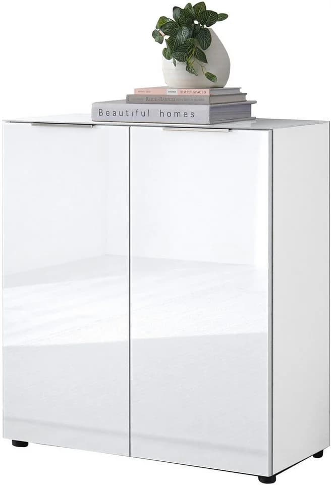 HBZ Kommode Santorin Weiß mit Glasfronten und Softclose