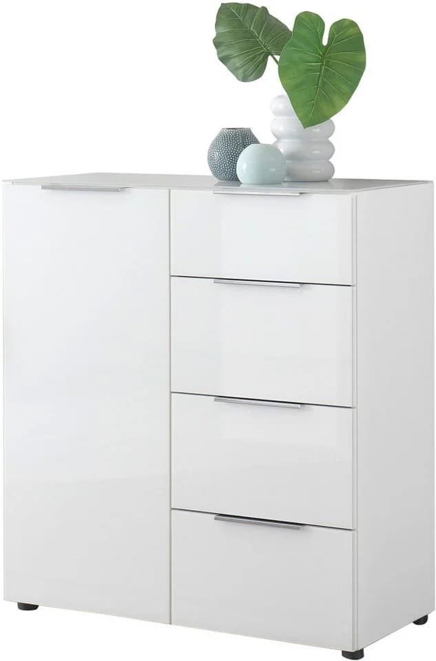 HBZ Santorin Sideboard Weiß mit Glasfront und Softclose-Schubkästen