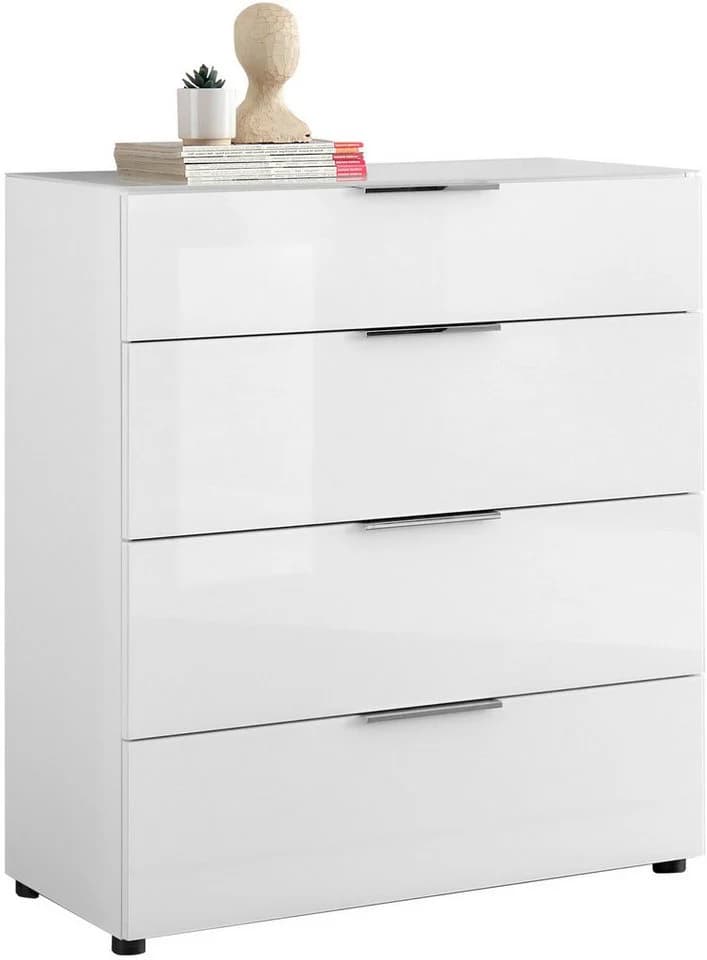 HBZ Santorin Kommode Weiß mit Glasfront und 4 Schubkästen