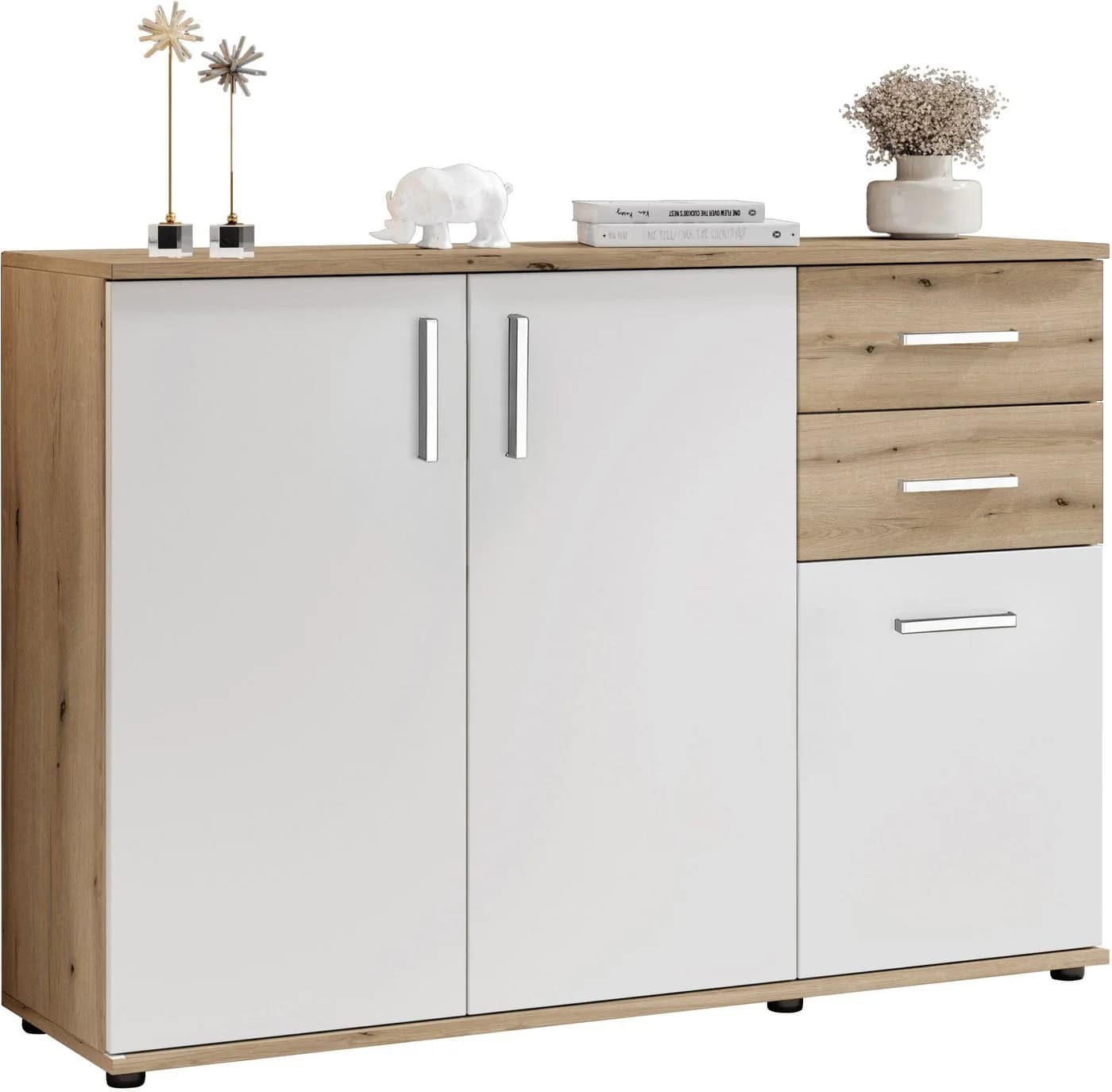 HBZ Kommode BC-Drift-2 Sideboard 3 Türen 2 Schubladen Eiche Rustica Weiß