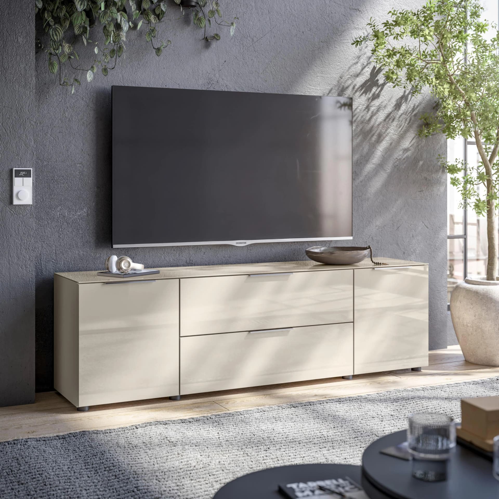 HBZ-MEBLE Lowboard Santorin Beige Glas Softclose