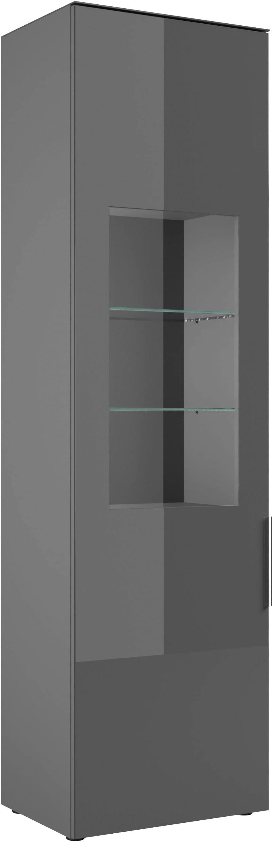 HBZ-MEBLE Vitrine Anthrazit mit Glasfronten und LED-Beleuchtung