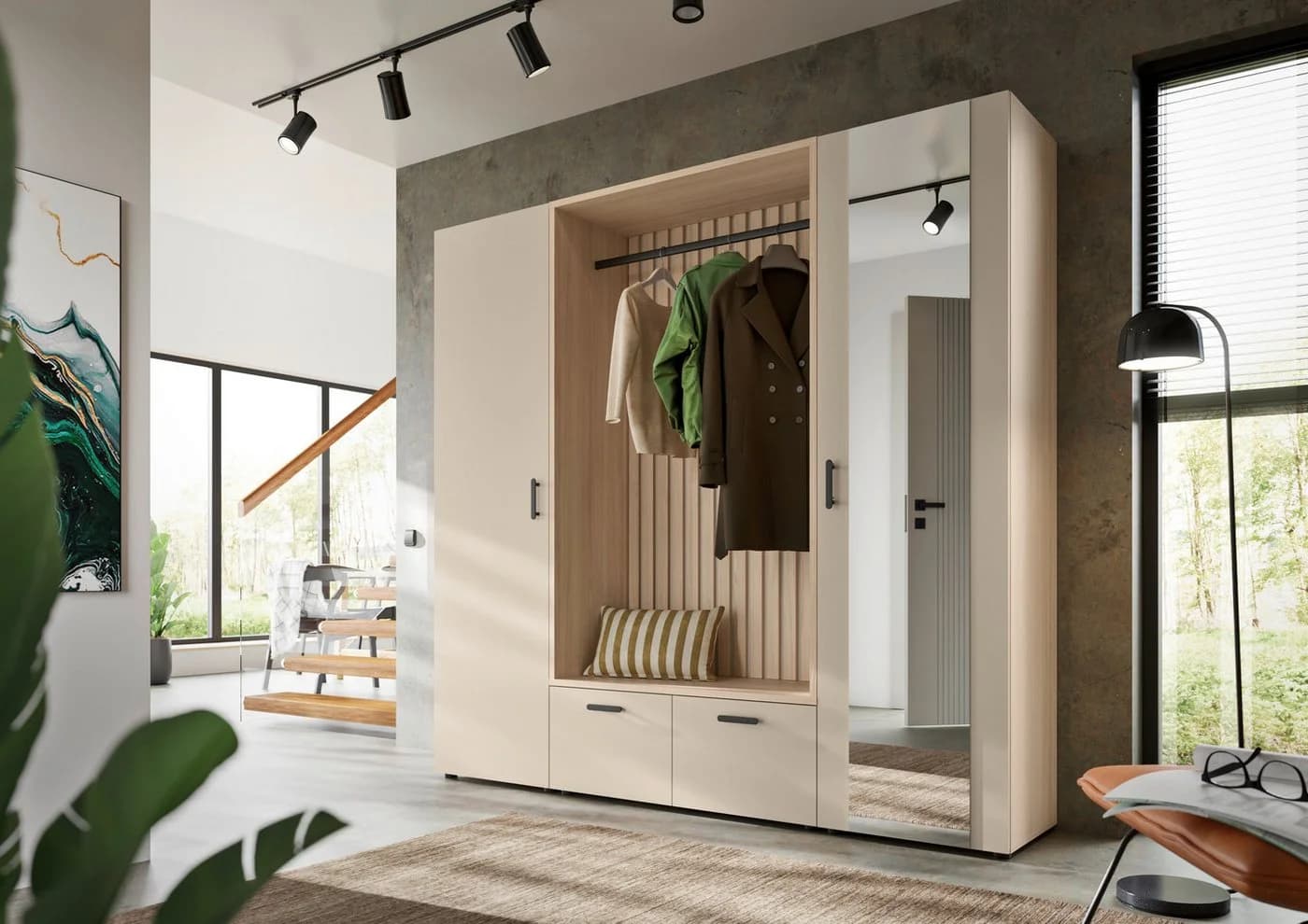 Livetastic Garderobe Eiche Kaschmir Drehtüren