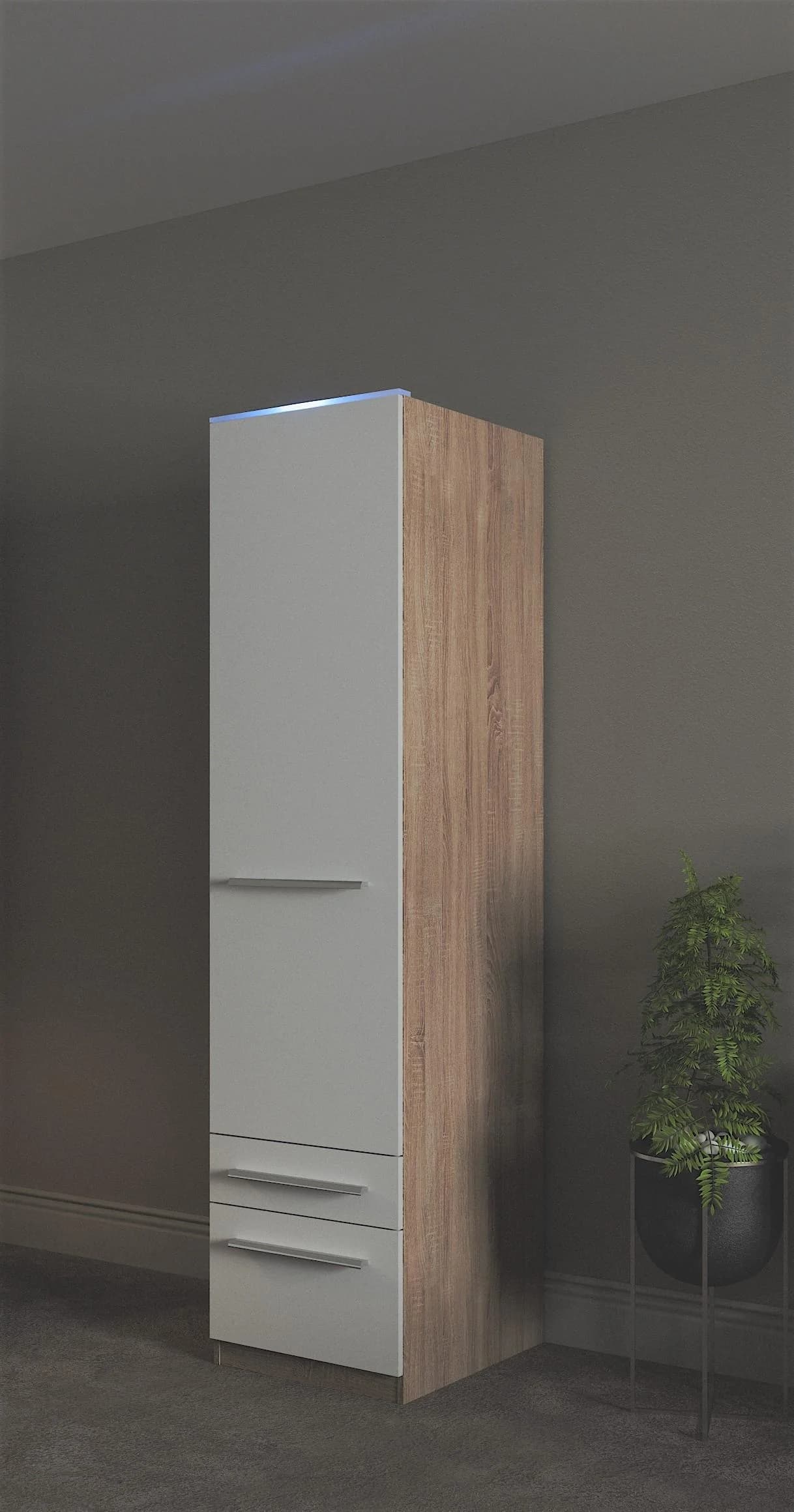 Priess Kleiderschrank Barcelona Weiß mit Spiegel und LED