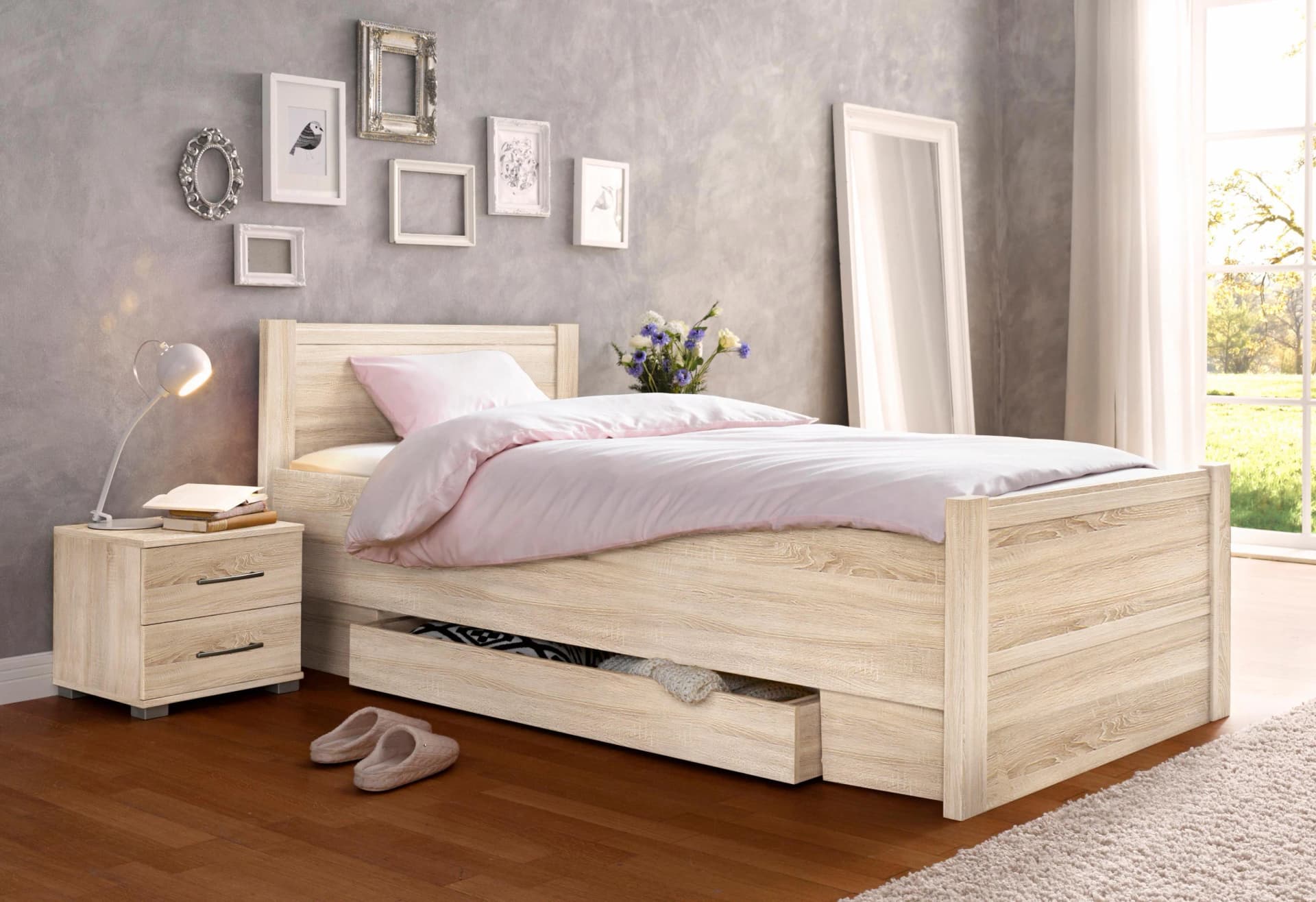 Bett PRIESS Husum Rahmenbett braun mit Schubkästen