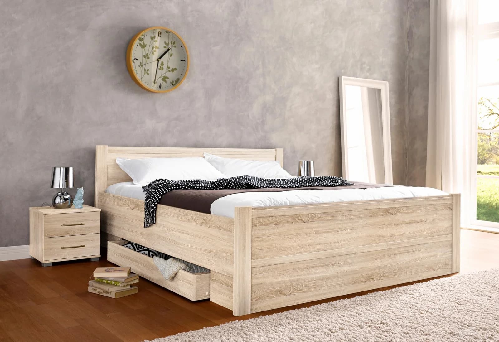 Bett PRIESS Husum Rahmenbett mit Schubkästen Braun