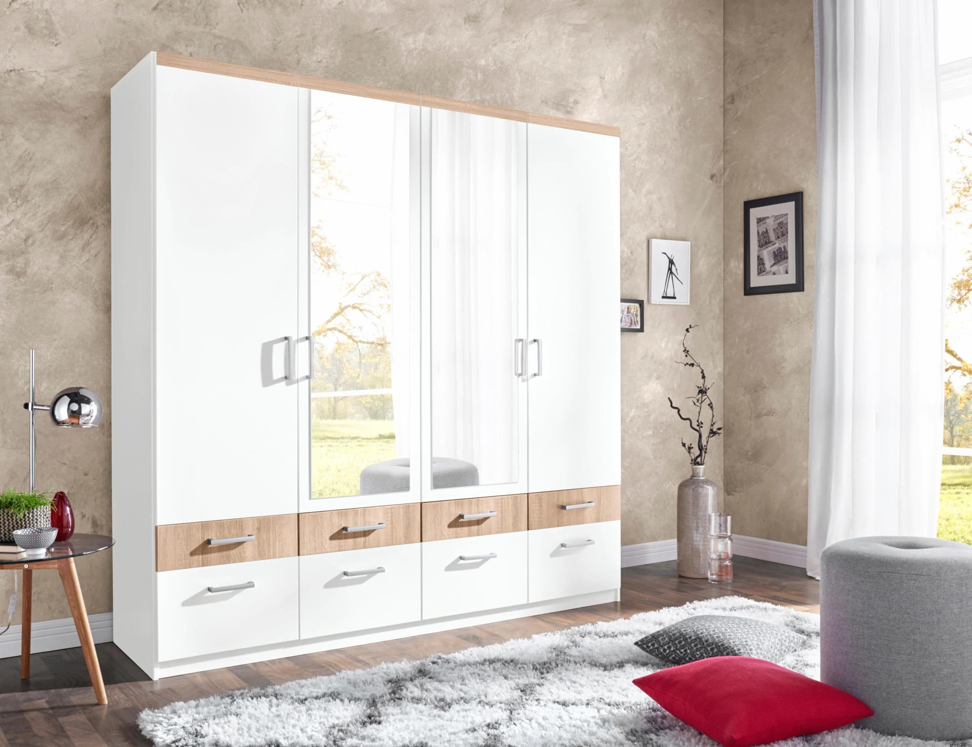 Kleiderschrank PRIESS Weiß 4-türig mit Schubladen