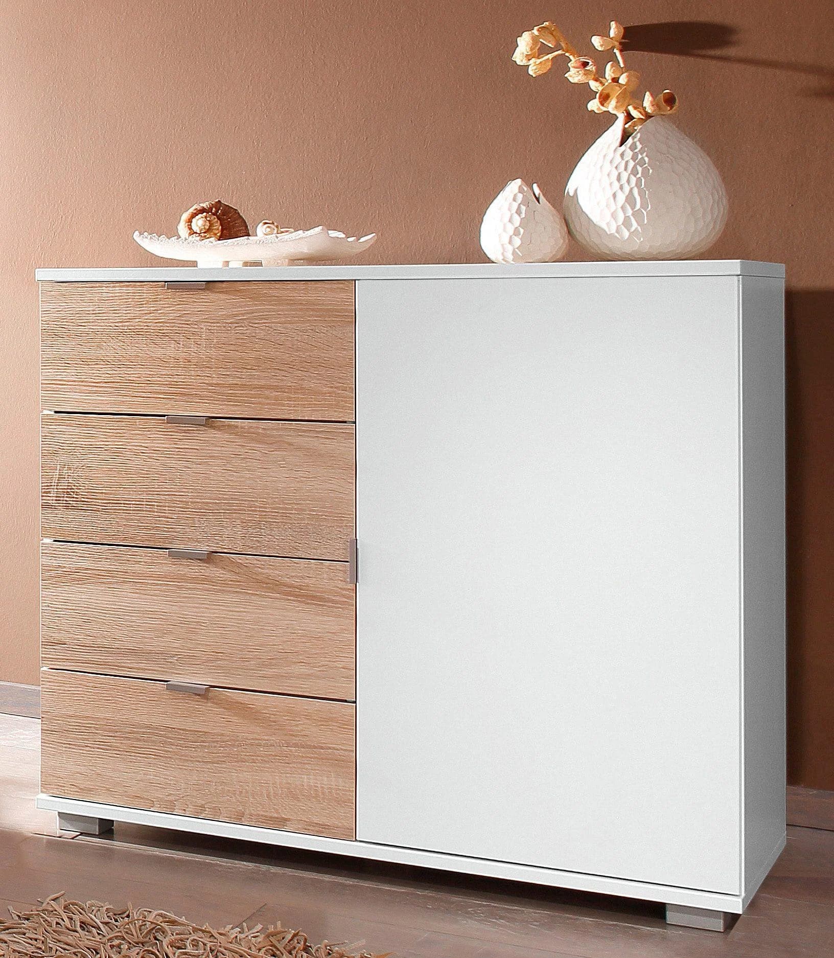 Sideboard PRIESS Weiß Eichefarben Sägerau Modern