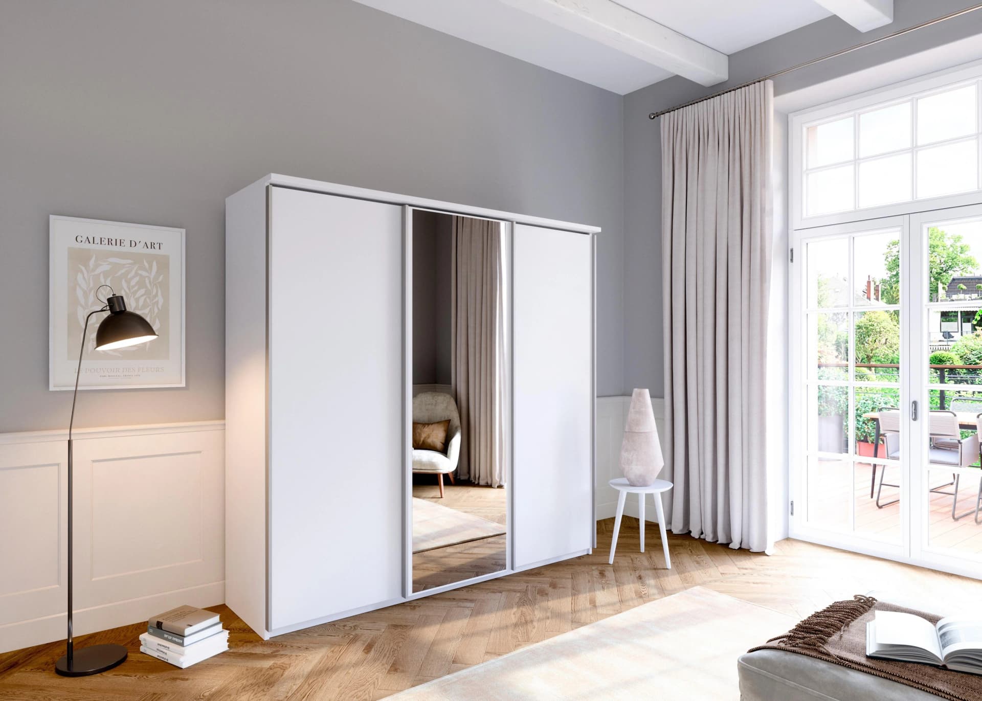 Schwebetürenschrank PRIESS Arnsberg Weiss mit Spiegel