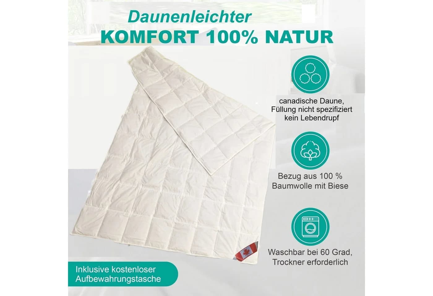 Canada Polaris Premium Gänsedaunen-Sommerdecke Wärmegrad 1 Weiß