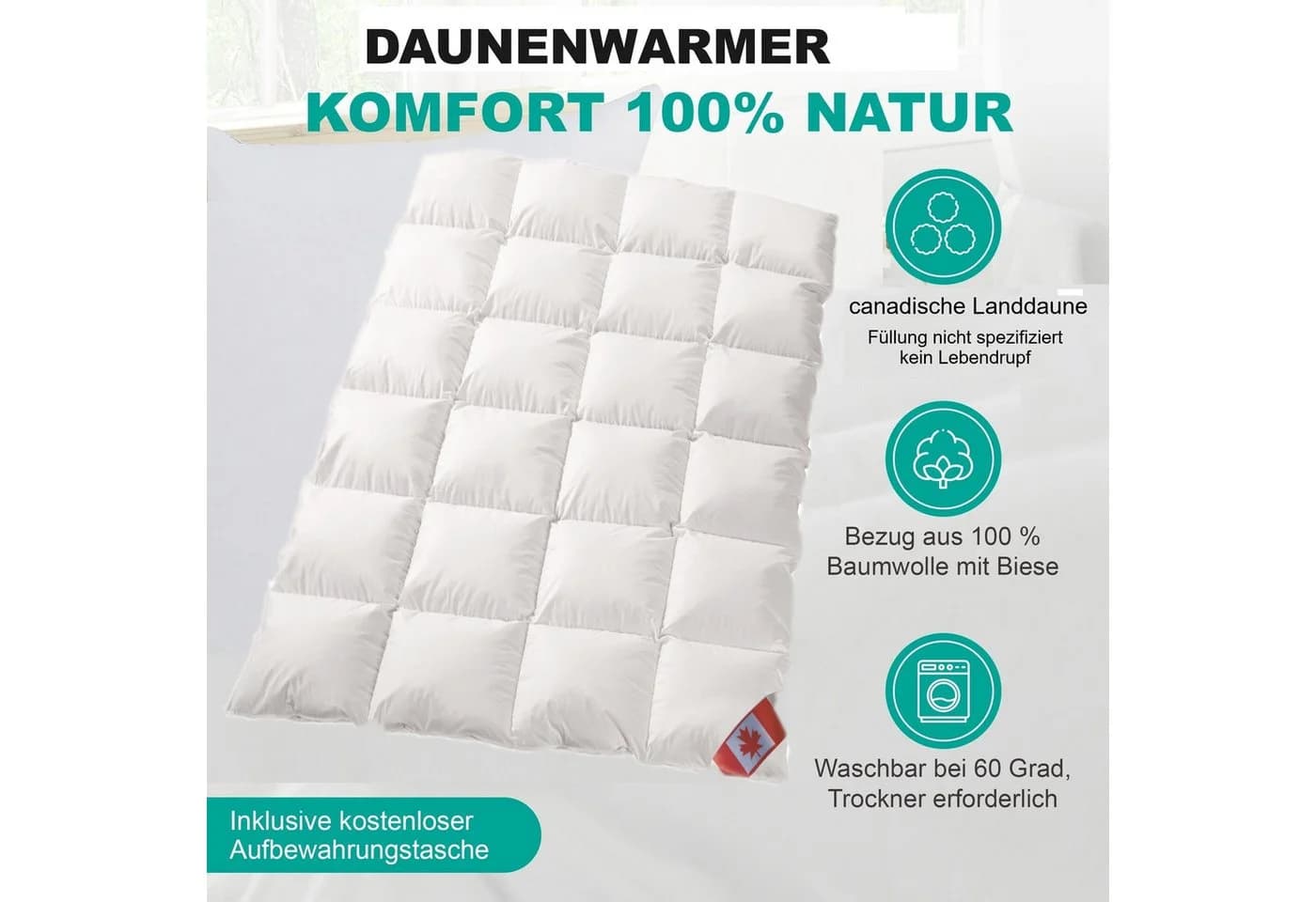 Canada Daunenbettdecke Winter Wärmegrad 4 100% Baumwolle Weiss