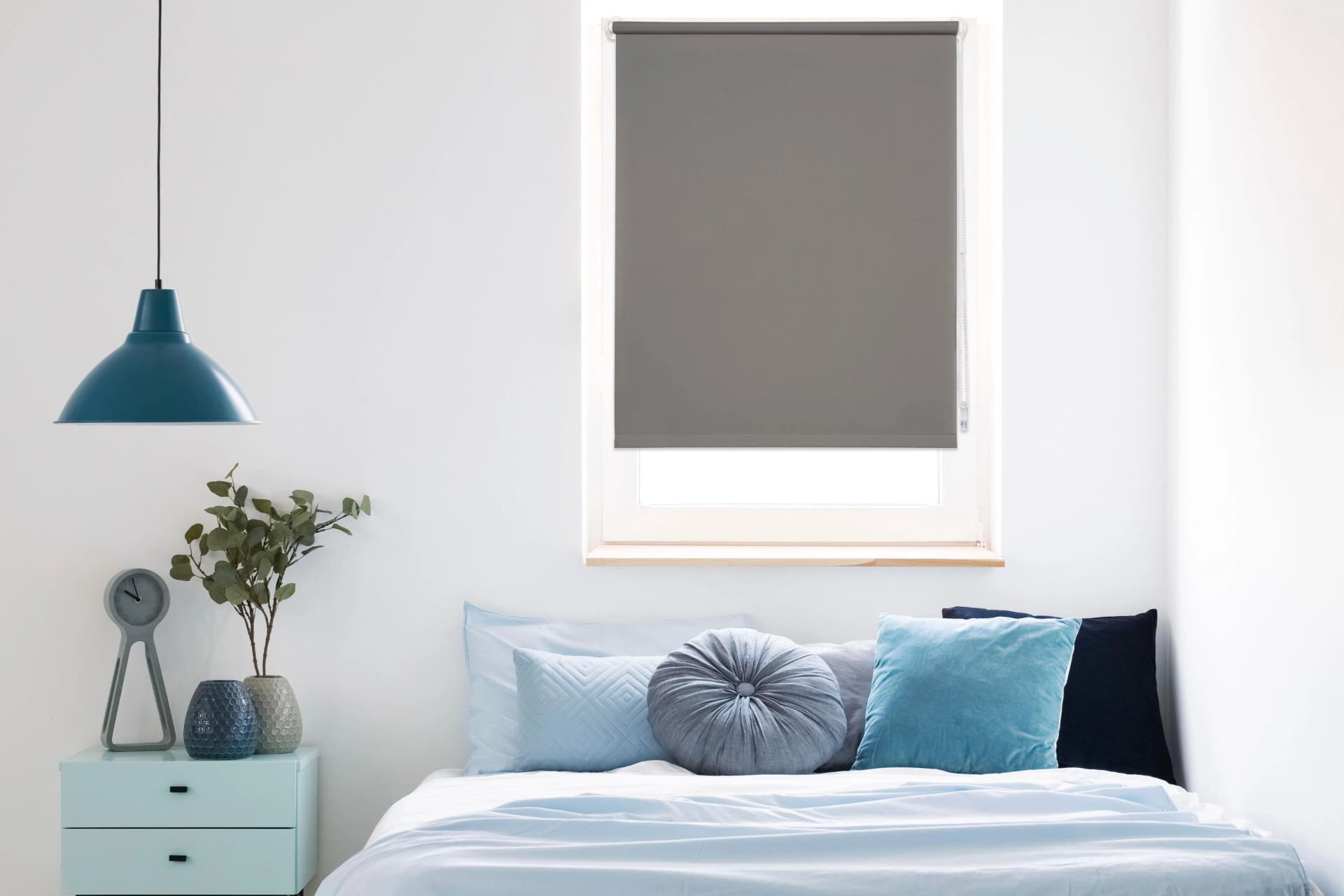 MYDECO Seitenzugrollo Win Grau/Weiß Klemmfix