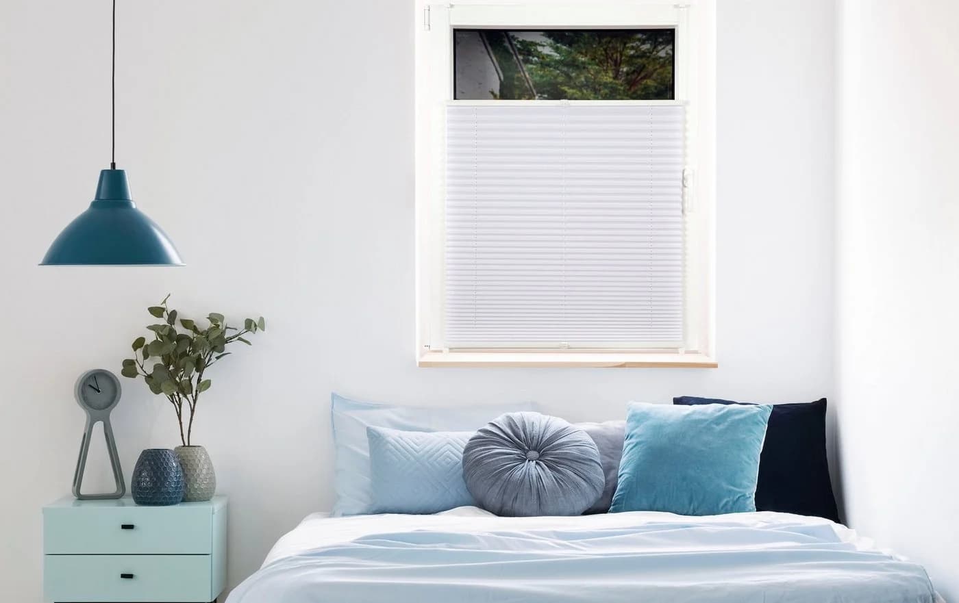 MYDECO Plissee Free Weiß Klemmfix Verdunkelnd