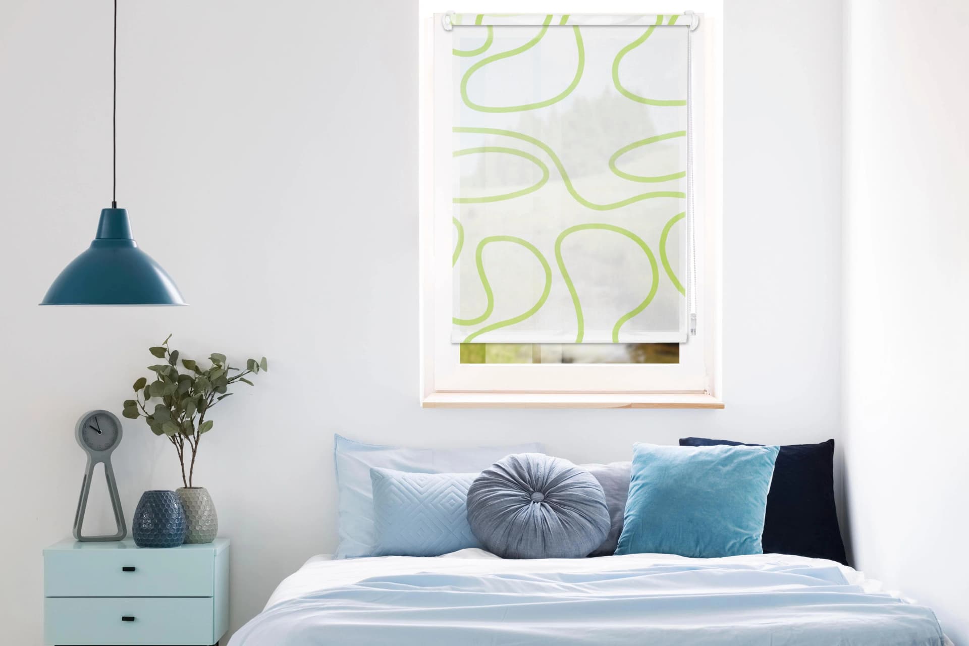 Seitenzugrollo MYDECO Win Move Grün Weiß 60x160 cm