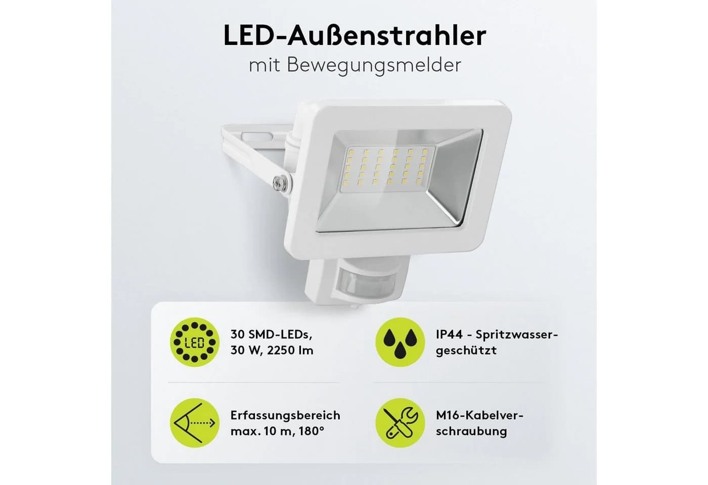 Goobay LED Flutlichtstrahler 30 W mit Bewegungsmelder Neutralweiß