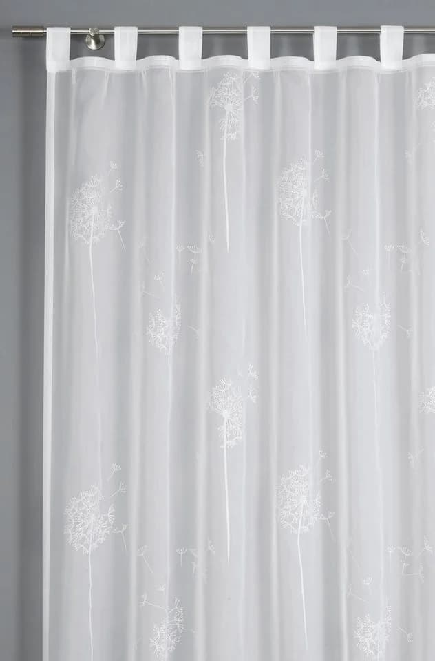 Sehlbach Gardine Schal Voile Weiß mit Flockprint Pusteblume