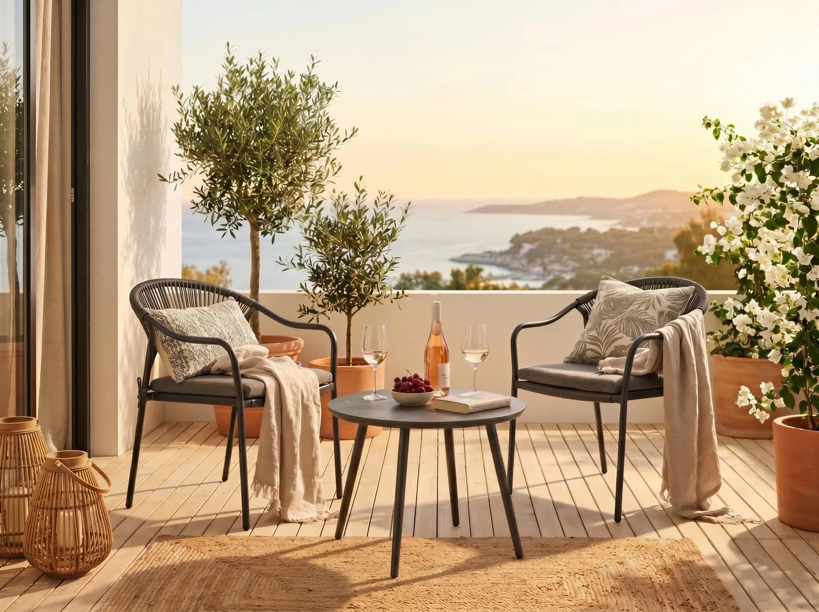 Casa Nova Balkon-Set CALI Grau mit Kissen und Glasplatte