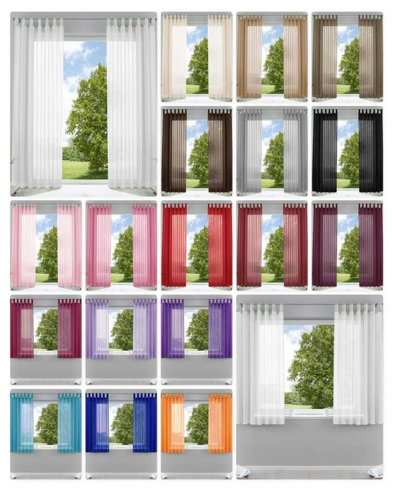 Gardinenbox Voile Gardine 2er Set Rot Transparent mit Schlaufen