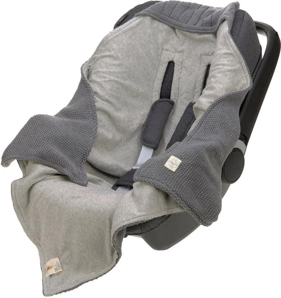 LÄSSIG Einschlagdecke für Babyschale Anthrazit Bio-Baumwolle