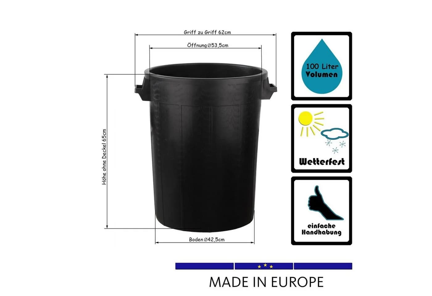 BigDean Universaltonne 100 Liter Schwarz