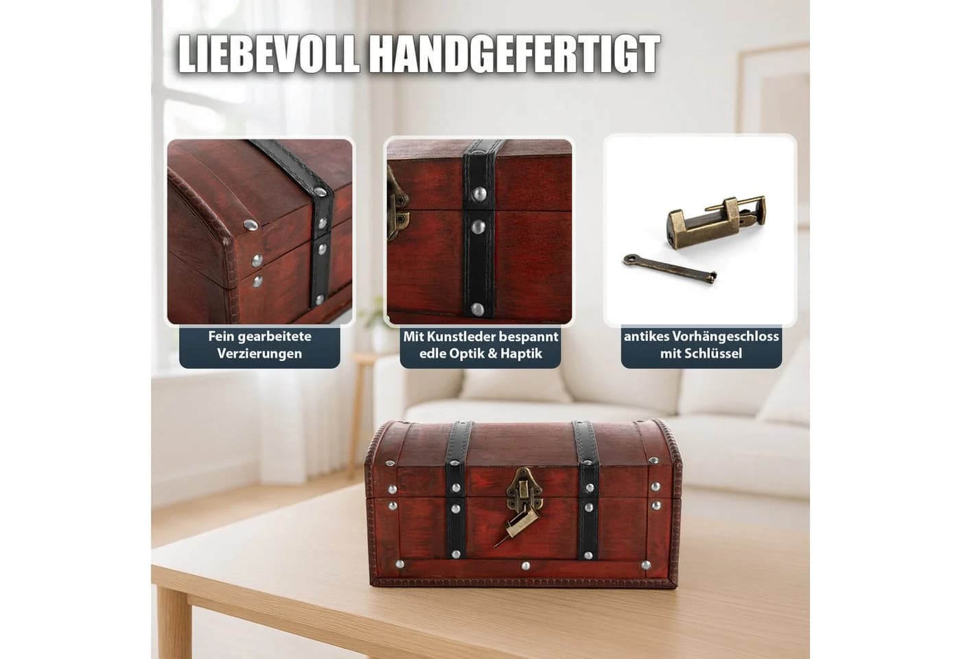 BigDean Schatzkiste Kindergeburtstag Holz Metallbeschlagen