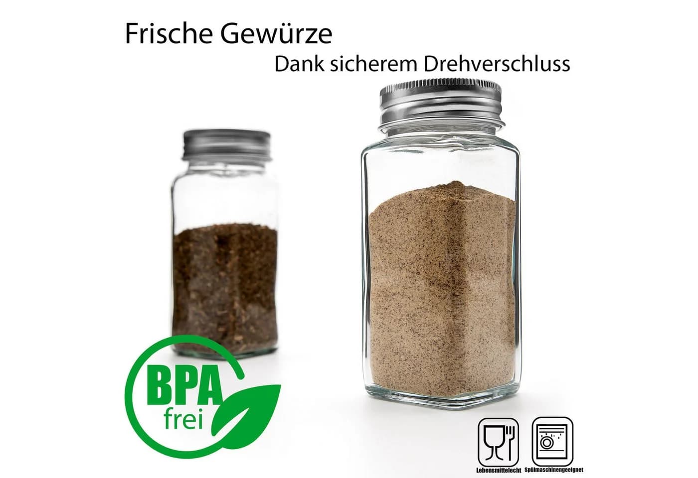 BigDean Gewürzbehälter 12er Set Glas Luftdicht Eckig