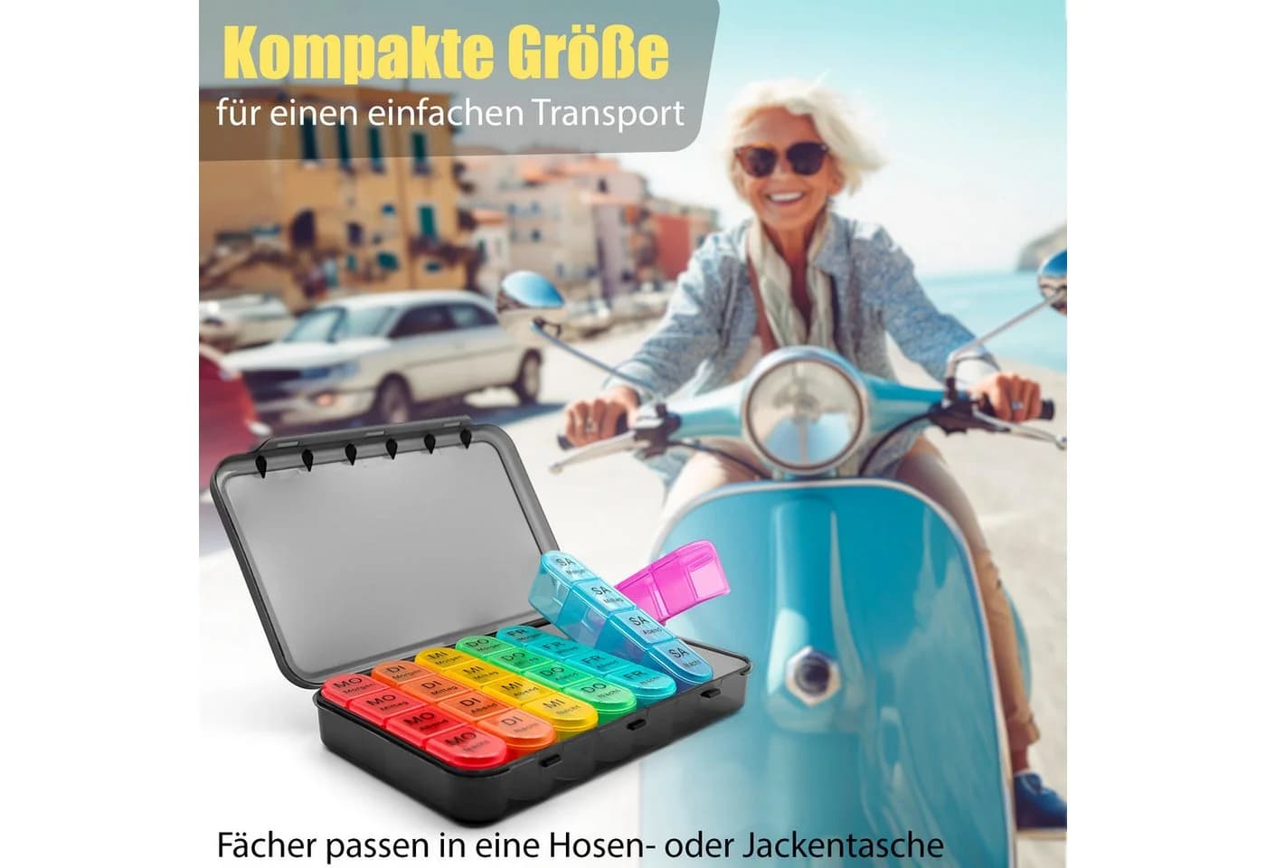 BigDean Tablettenbox 2 Stück 7 Tage Luftdicht Regenbogen Design