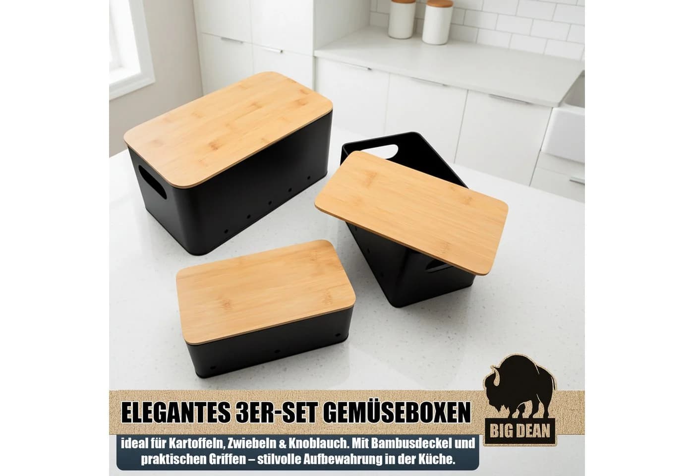 BigDean Kartoffelkiste 3er Set Kartoffel Aufbewahrungsbox für Kartoffel, Zwiebel & Knoblauch