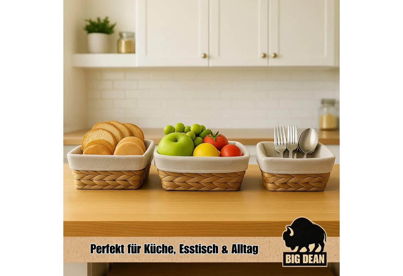 BigDean Brotkorb 3er Set Wasserhyazinthe Beige