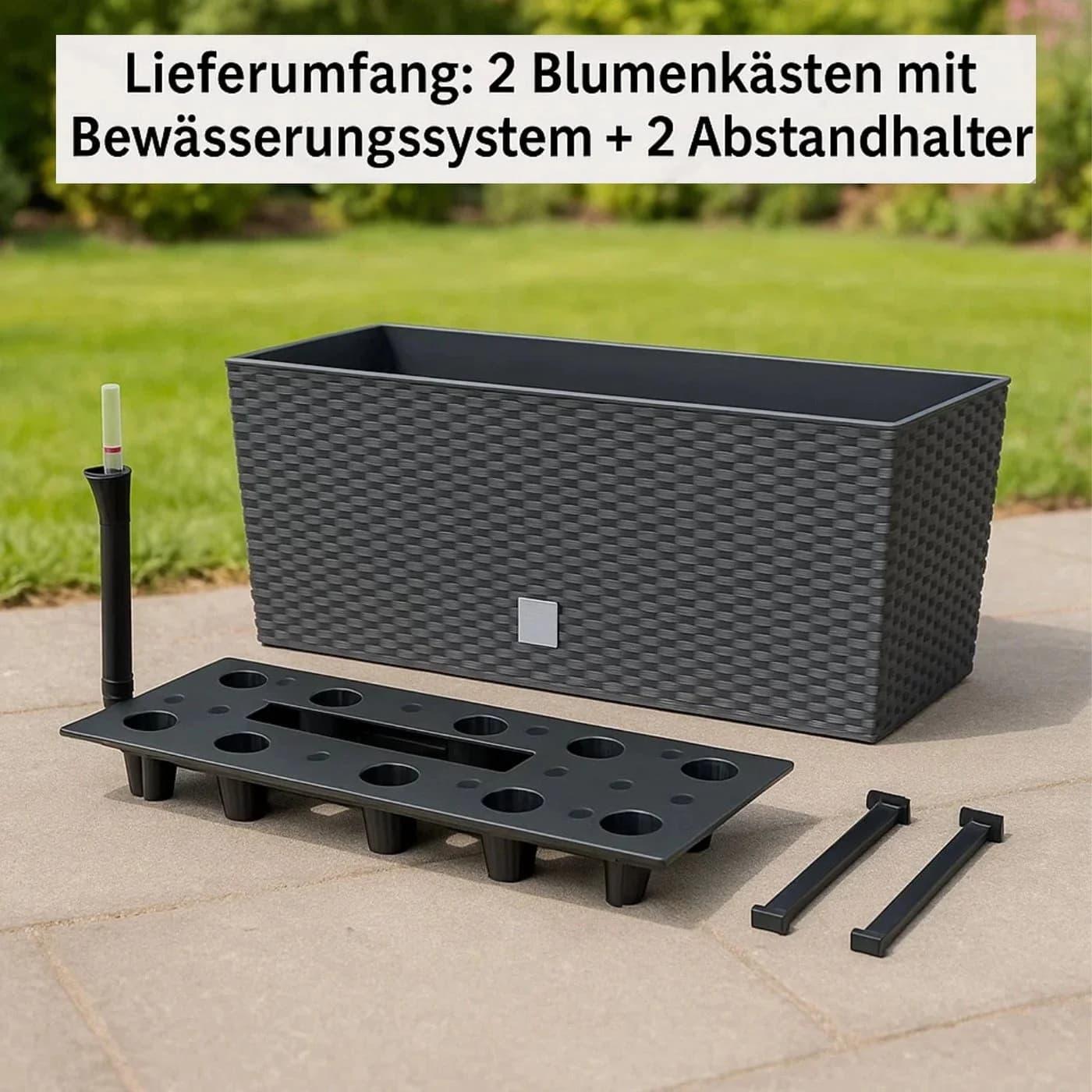 BigDean Blumenkasten 2X Blumenkasten mit Wasserspeicher Rattanoptik Anthrazit