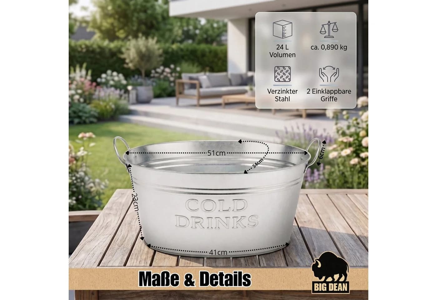BigDean 2er Set Getränkewanne 24L Zinkwanne Vintage Silber