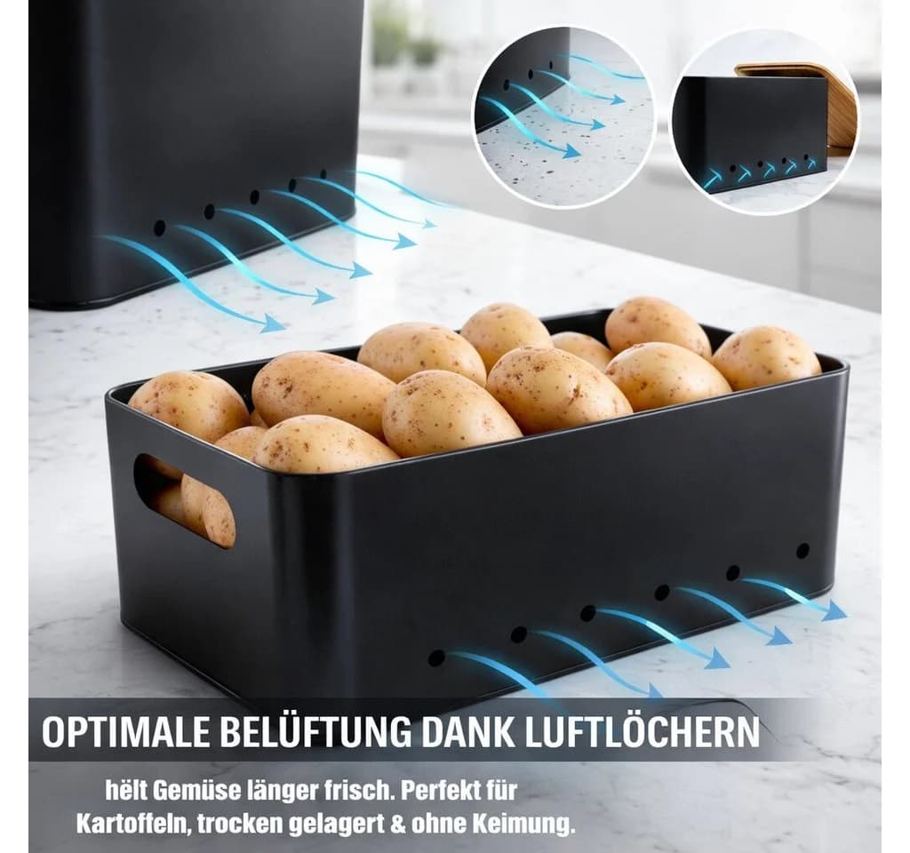BigDean Aufbewahrungsbox 3er Set Metall Bambus